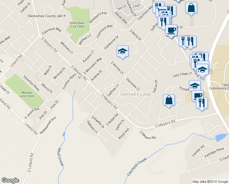map of restaurants, bars, coffee shops, grocery stores, and more near 13316 Gaffney Lane in Oregon City