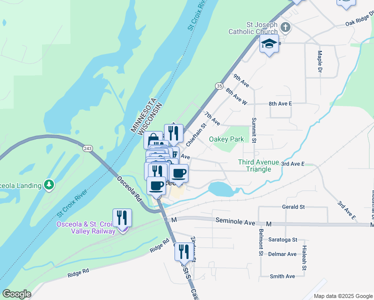 map of restaurants, bars, coffee shops, grocery stores, and more near 500 Chieftain Street in Osceola