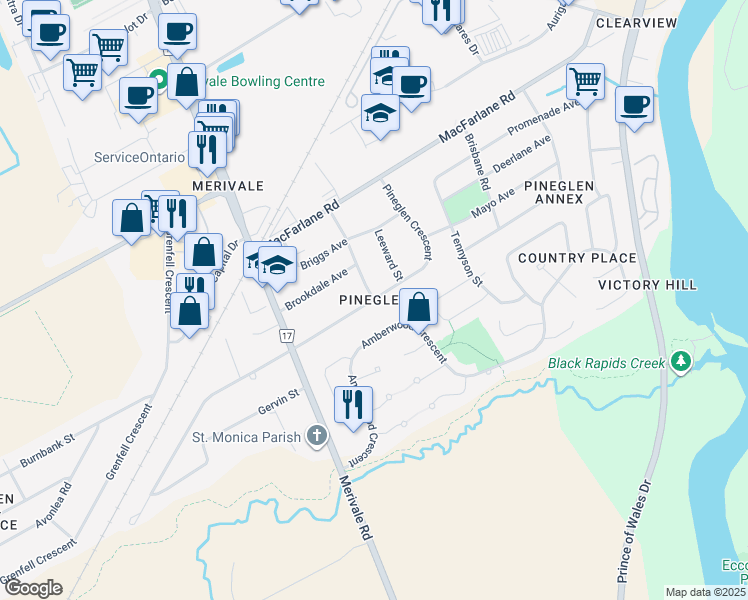 map of restaurants, bars, coffee shops, grocery stores, and more near in Ottawa