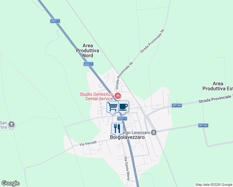 map of restaurants, bars, coffee shops, grocery stores, and more near 1A Via Tornaco in Borgolavezzaro