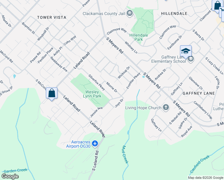 map of restaurants, bars, coffee shops, grocery stores, and more near 19537 Morrie Drive in Oregon City