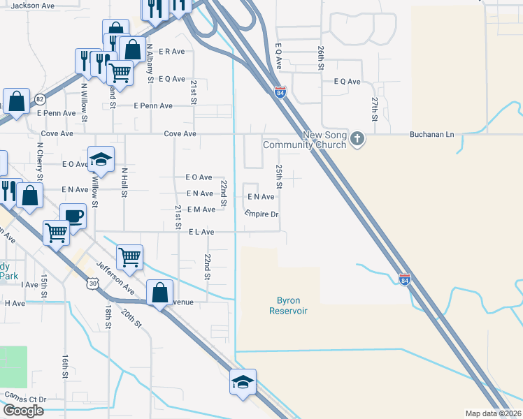 map of restaurants, bars, coffee shops, grocery stores, and more near 2703 Empire Drive in La Grande