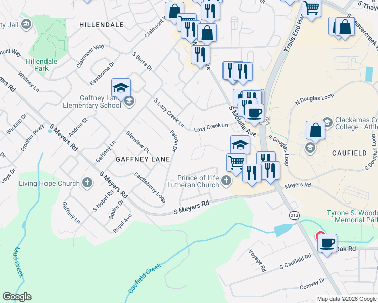 map of restaurants, bars, coffee shops, grocery stores, and more near 13792 Sandra Loop in Oregon City