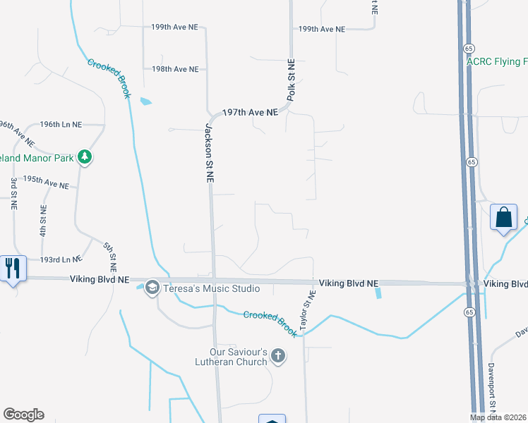 map of restaurants, bars, coffee shops, grocery stores, and more near 19419 Jackson Street Northeast in East Bethel