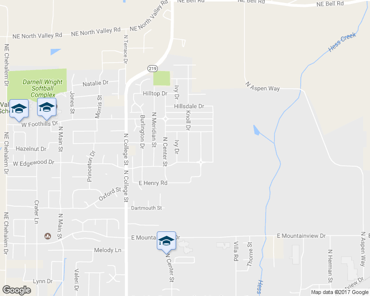 map of restaurants, bars, coffee shops, grocery stores, and more near 3121 Knoll Drive in Newberg