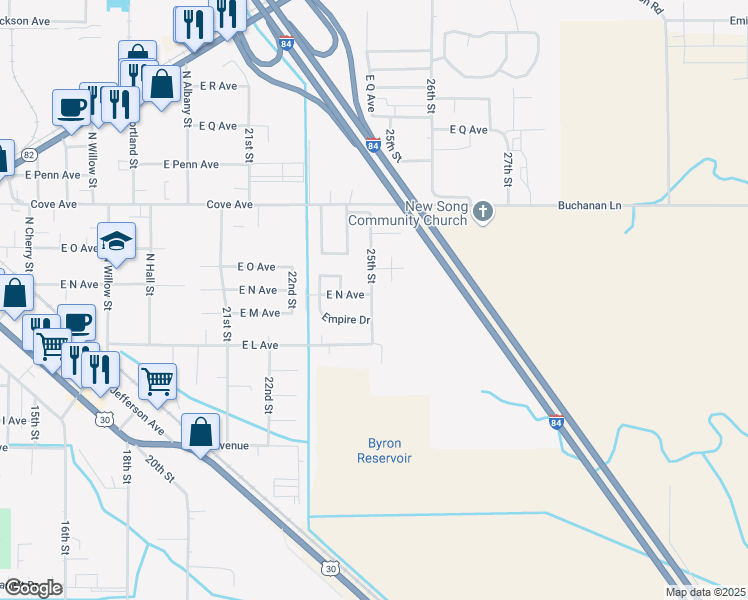 map of restaurants, bars, coffee shops, grocery stores, and more near 1211 25th Street in La Grande