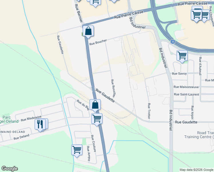 map of restaurants, bars, coffee shops, grocery stores, and more near 927 Rue Gaudette in Saint-Jean-sur-Richelieu