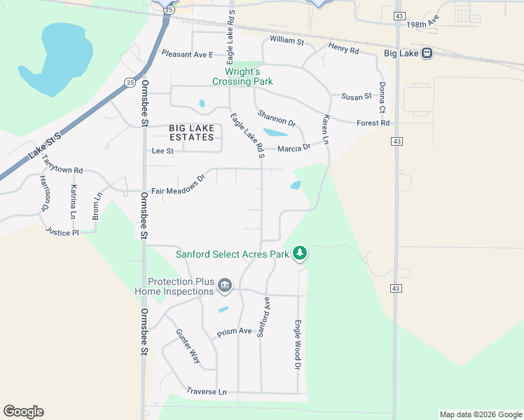 map of restaurants, bars, coffee shops, grocery stores, and more near 556 Eagle Lake Road South in Big Lake
