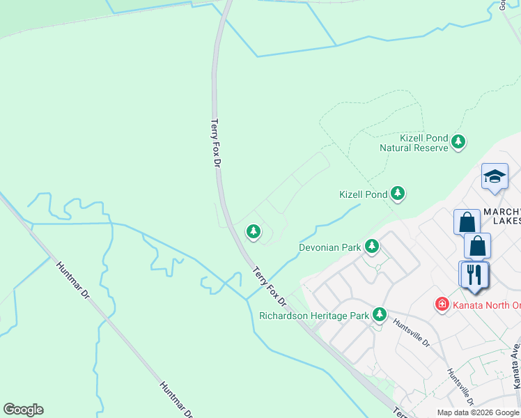 map of restaurants, bars, coffee shops, grocery stores, and more near 501 Hitzlay Terrace in Ottawa