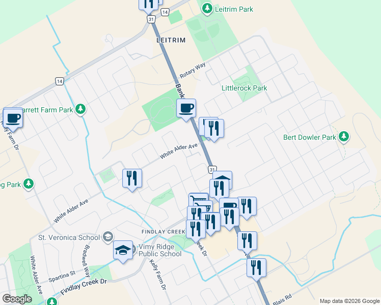 map of restaurants, bars, coffee shops, grocery stores, and more near Mocha Private in Ottawa
