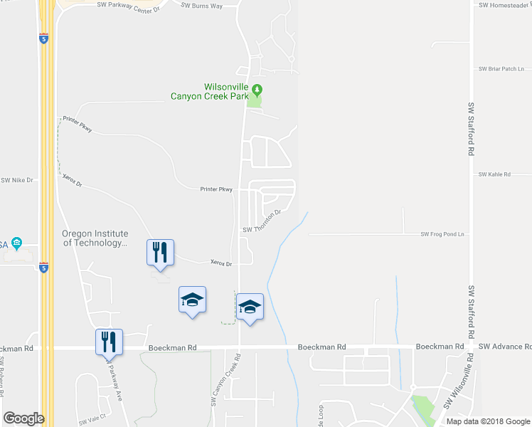 map of restaurants, bars, coffee shops, grocery stores, and more near 7706 Southwest Thornton Drive in Wilsonville