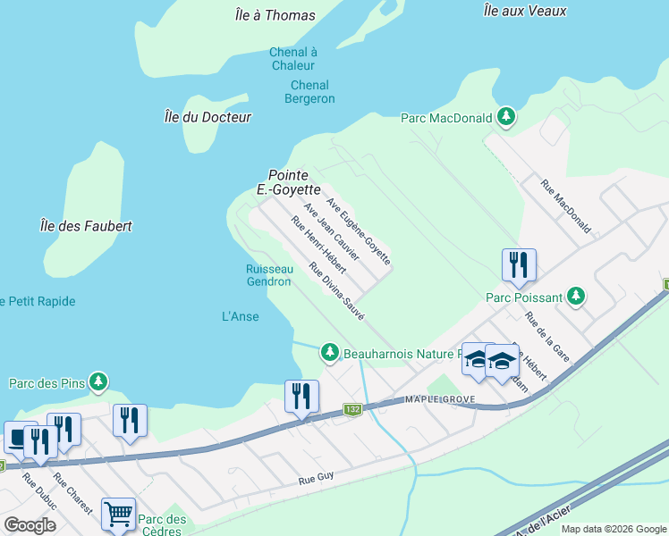 map of restaurants, bars, coffee shops, grocery stores, and more near 219 Rue Henri-Hébert in Beauharnois