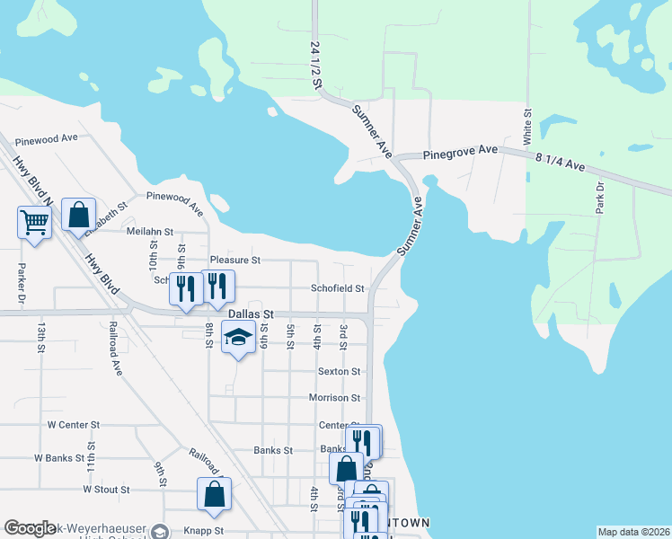 map of restaurants, bars, coffee shops, grocery stores, and more near 1524 3rd Court in Chetek