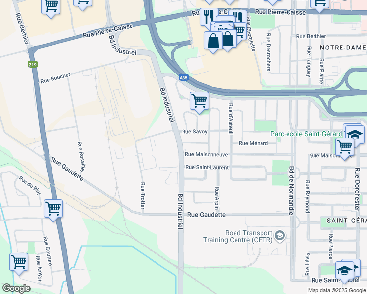map of restaurants, bars, coffee shops, grocery stores, and more near 711 Boulevard Industriel in Saint-Jean-sur-Richelieu