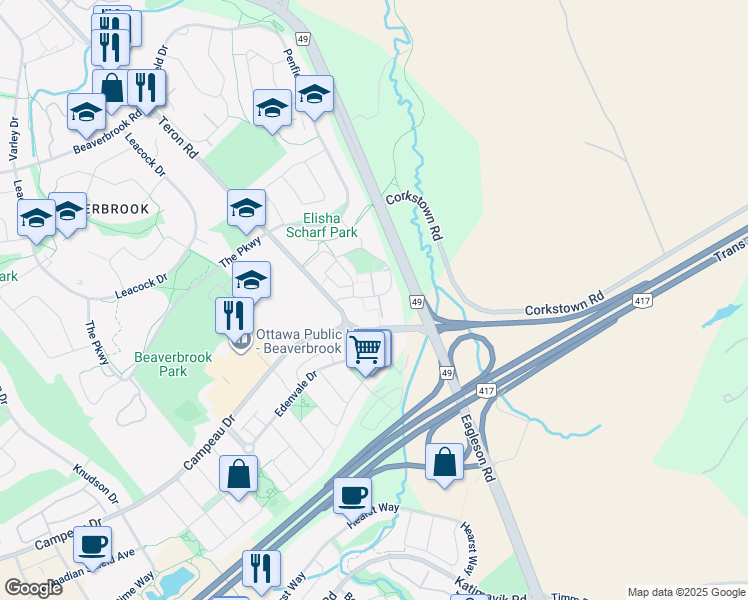 map of restaurants, bars, coffee shops, grocery stores, and more near in Ottawa
