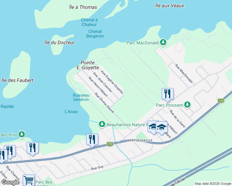map of restaurants, bars, coffee shops, grocery stores, and more near 308 Rue Jean-Cauvier in Beauharnois