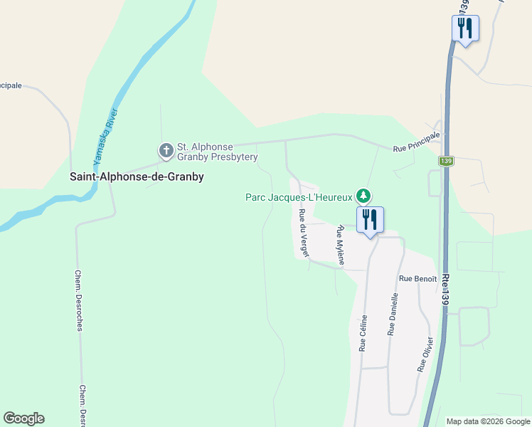 map of restaurants, bars, coffee shops, grocery stores, and more near 196 Rue du Domaine in Saint-Alphonse-de-Granby