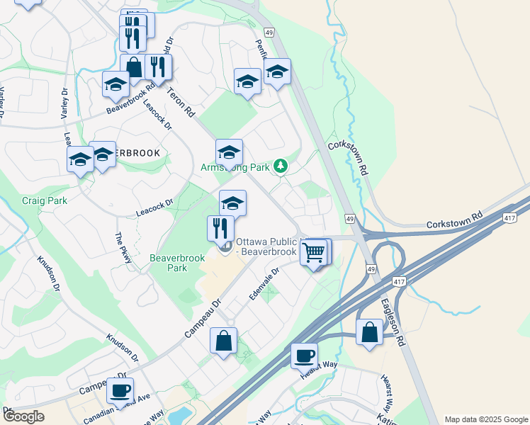map of restaurants, bars, coffee shops, grocery stores, and more near in Ottawa