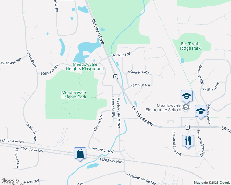 map of restaurants, bars, coffee shops, grocery stores, and more near 19455 Denver Street in Elk River