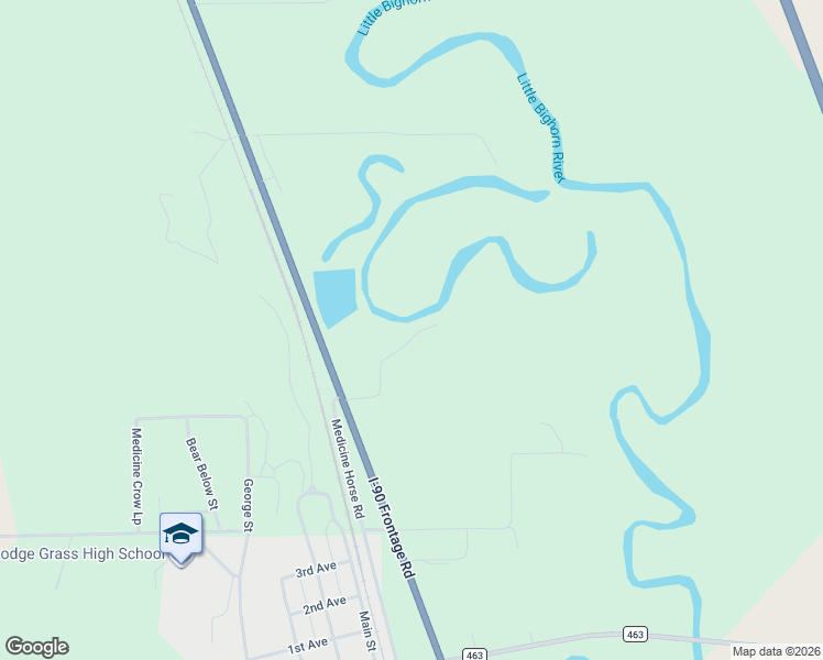 map of restaurants, bars, coffee shops, grocery stores, and more near Interstate 90 Frontage Road in Lodge Grass