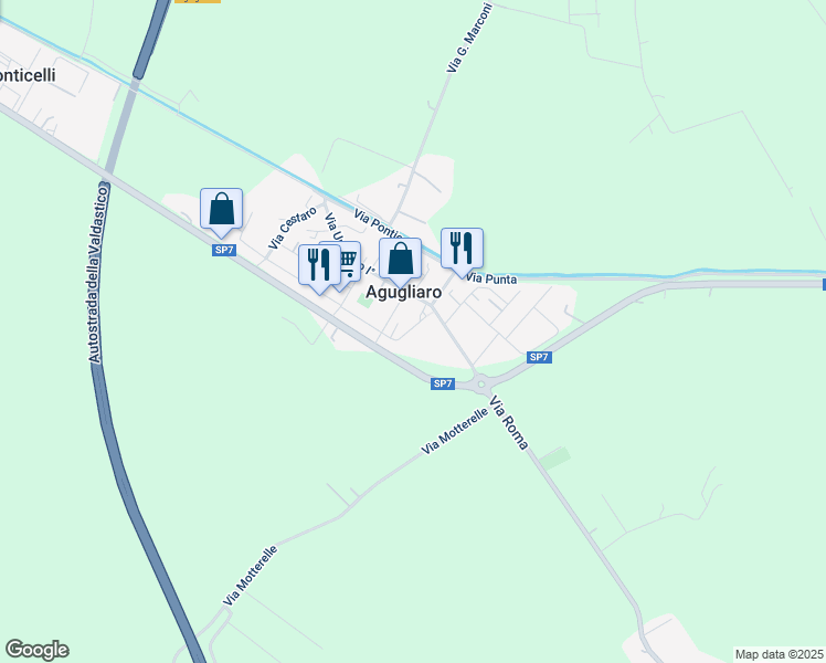 map of restaurants, bars, coffee shops, grocery stores, and more near 9 Via San Bortolo in Agugliaro