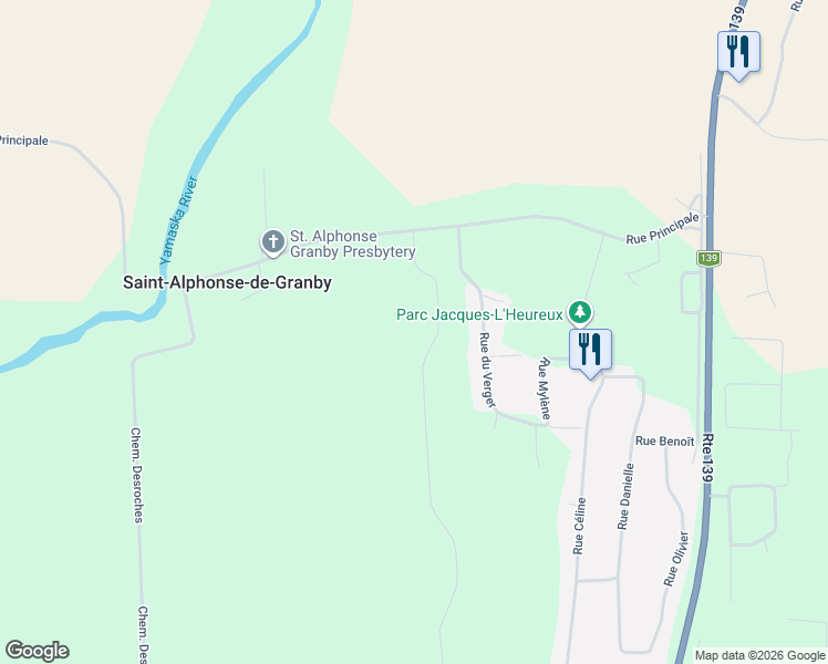 map of restaurants, bars, coffee shops, grocery stores, and more near 116 Rue du Domaine in Estrie