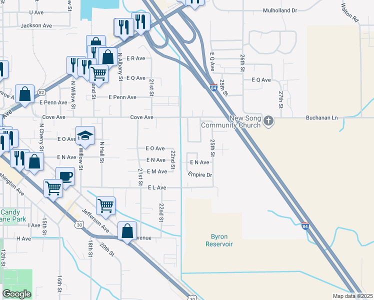 map of restaurants, bars, coffee shops, grocery stores, and more near 2416 Empire Drive in La Grande