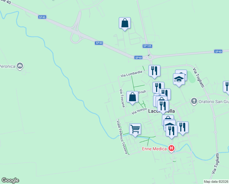 map of restaurants, bars, coffee shops, grocery stores, and more near 4 Via dei Giusti in Lacchiarella