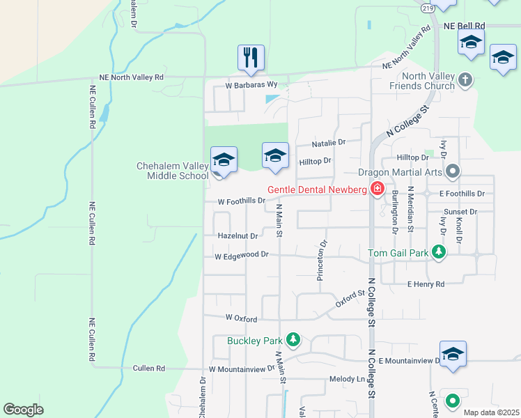 map of restaurants, bars, coffee shops, grocery stores, and more near 127 Tukwila Drive in Newberg