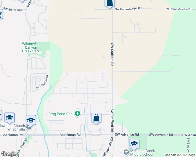 map of restaurants, bars, coffee shops, grocery stores, and more near 6725 Southwest Frog Pond Lane in Wilsonville