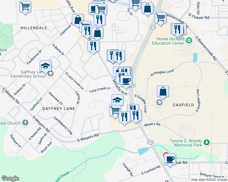 map of restaurants, bars, coffee shops, grocery stores, and more near 13890 Lazy Creek Lane in Oregon City