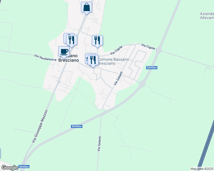 map of restaurants, bars, coffee shops, grocery stores, and more near 29 Via Luzzago in Bassano Bresciano