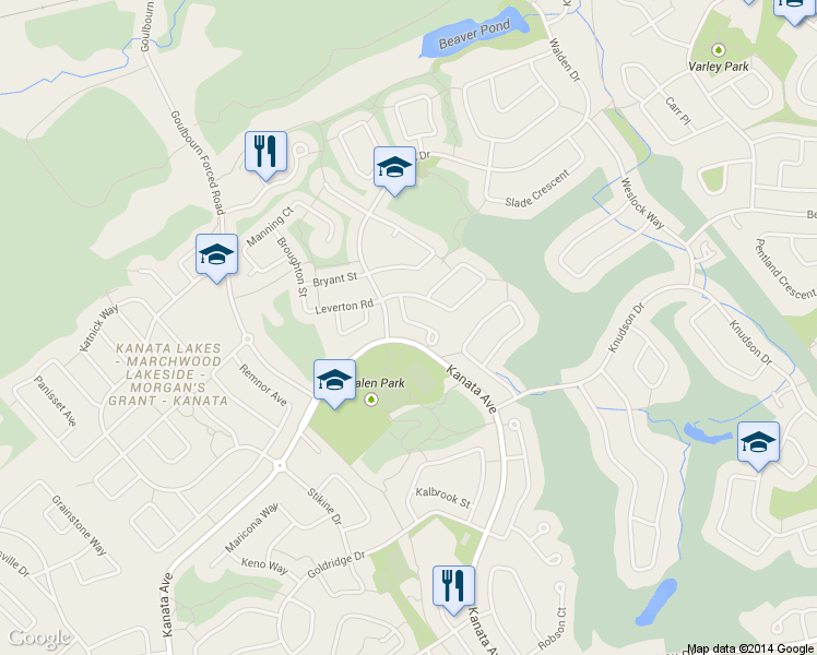 map of restaurants, bars, coffee shops, grocery stores, and more near 32 Harrington Court in Ottawa