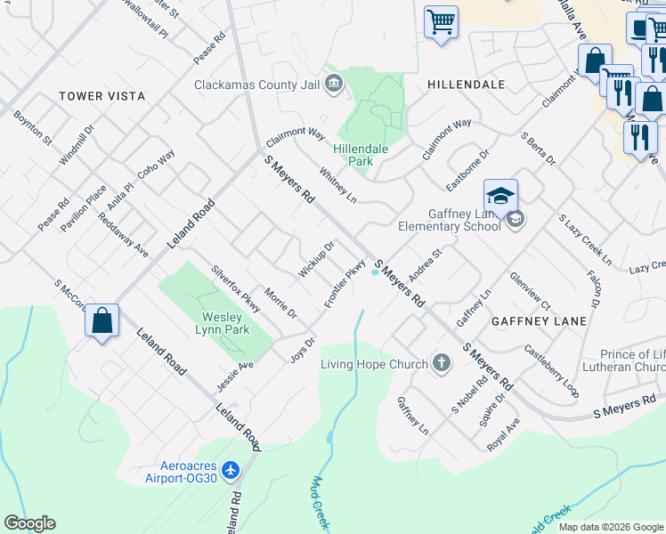 map of restaurants, bars, coffee shops, grocery stores, and more near 19446 PrairieView Terrace in Oregon City