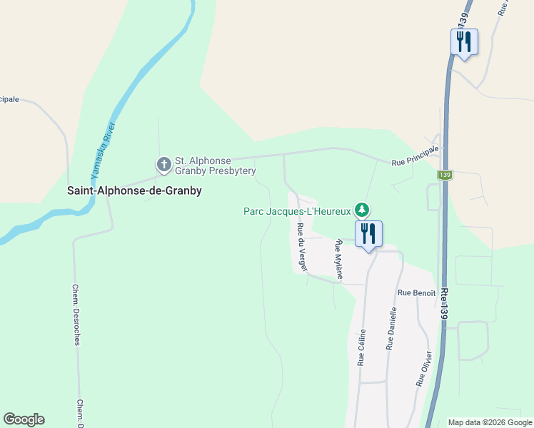 map of restaurants, bars, coffee shops, grocery stores, and more near 168 Rue du Domaine in Saint-Alphonse-de-Granby