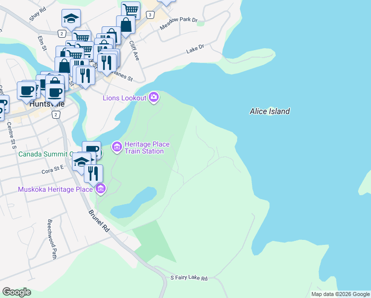 map of restaurants, bars, coffee shops, grocery stores, and more near 119 Town Line Road East in Huntsville