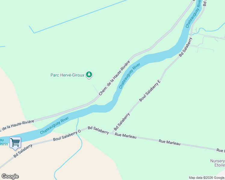 map of restaurants, bars, coffee shops, grocery stores, and more near 513 Chemin de la Haute-Rivière in Châteauguay