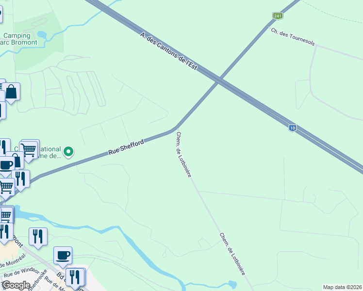 map of restaurants, bars, coffee shops, grocery stores, and more near 31 Chemin de Lotbinière in Bromont