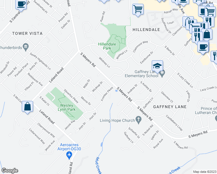 map of restaurants, bars, coffee shops, grocery stores, and more near 19457 Woodlands Terrace in Oregon City