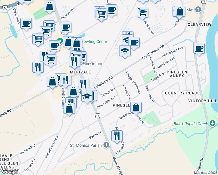 map of restaurants, bars, coffee shops, grocery stores, and more near in Ottawa