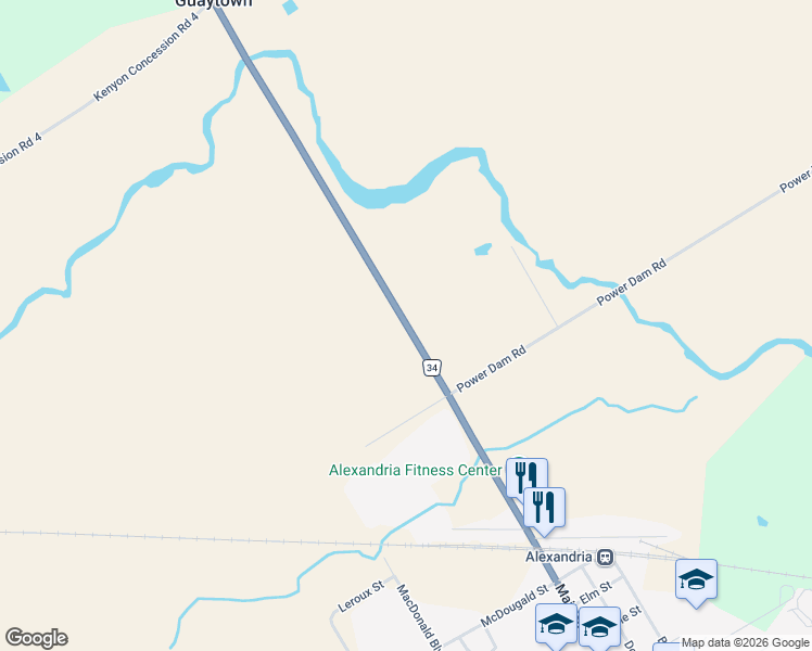 map of restaurants, bars, coffee shops, grocery stores, and more near Stormont, Dundas and Glengarry County Road 34 in Stormont, Dundas and Glengarry United Counties