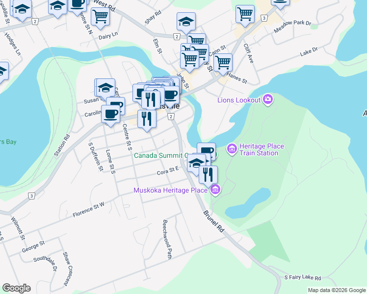 map of restaurants, bars, coffee shops, grocery stores, and more near 36 Brunel Road in Huntsville
