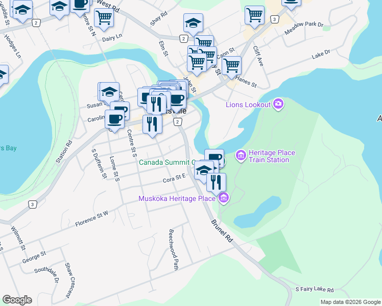 map of restaurants, bars, coffee shops, grocery stores, and more near 36 Brunel Road in Huntsville