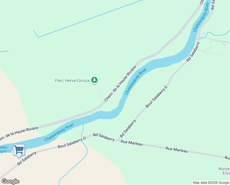 map of restaurants, bars, coffee shops, grocery stores, and more near 513 Chemin de la Haute-Rivière in Châteauguay