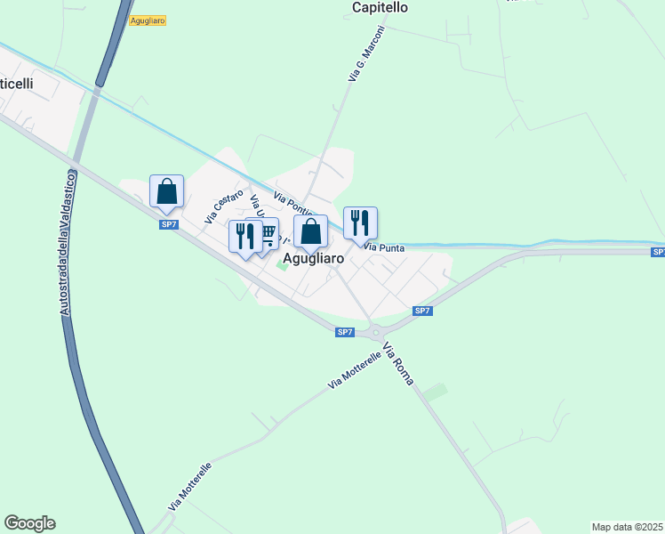 map of restaurants, bars, coffee shops, grocery stores, and more near 9 Via San Bortolo in Agugliaro