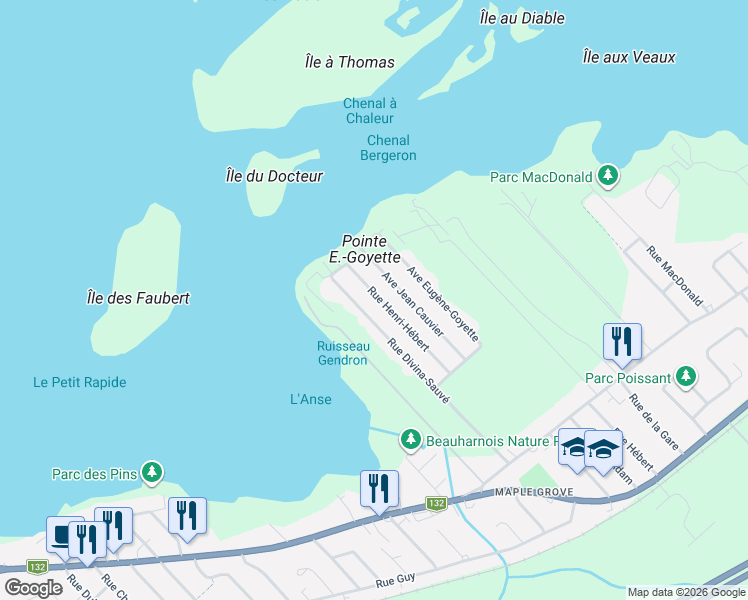 map of restaurants, bars, coffee shops, grocery stores, and more near 245 Rue Henri-Hébert in Beauharnois