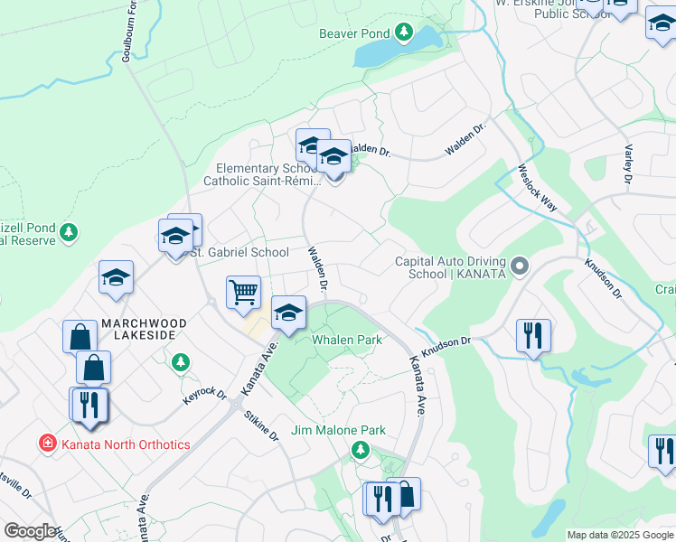 map of restaurants, bars, coffee shops, grocery stores, and more near 8 Harrington Ct in Ottawa