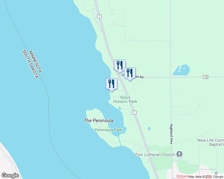 map of restaurants, bars, coffee shops, grocery stores, and more near 1095 Lake Shore Drive in Ortonville