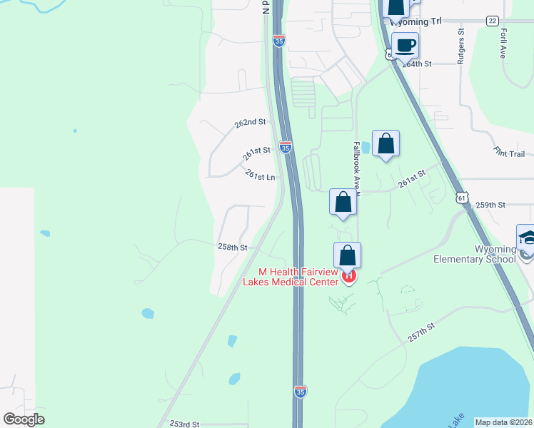 map of restaurants, bars, coffee shops, grocery stores, and more near 4949 259th Court in Wyoming