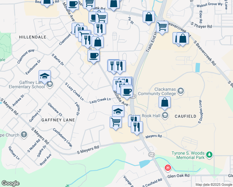 map of restaurants, bars, coffee shops, grocery stores, and more near in Oregon City